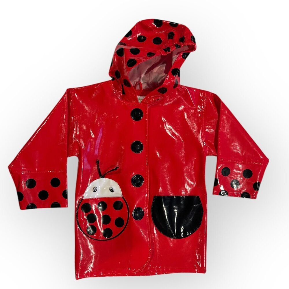 Kidorable Kids Ladybug Raincoat Hooded Jacket Red Black Polka Dot Size Girls 4T